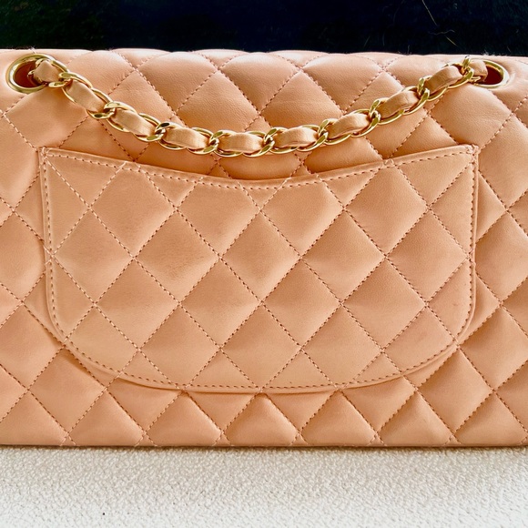 Chanel Peach Beige Lambskin Medium Classic Double Flap 24k gold HW - Picture 3 of 16